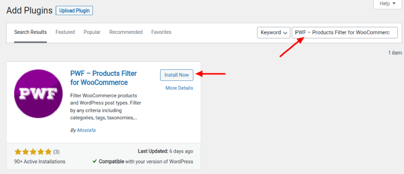 Install the plugin PWF -WooCommerce Products Filter